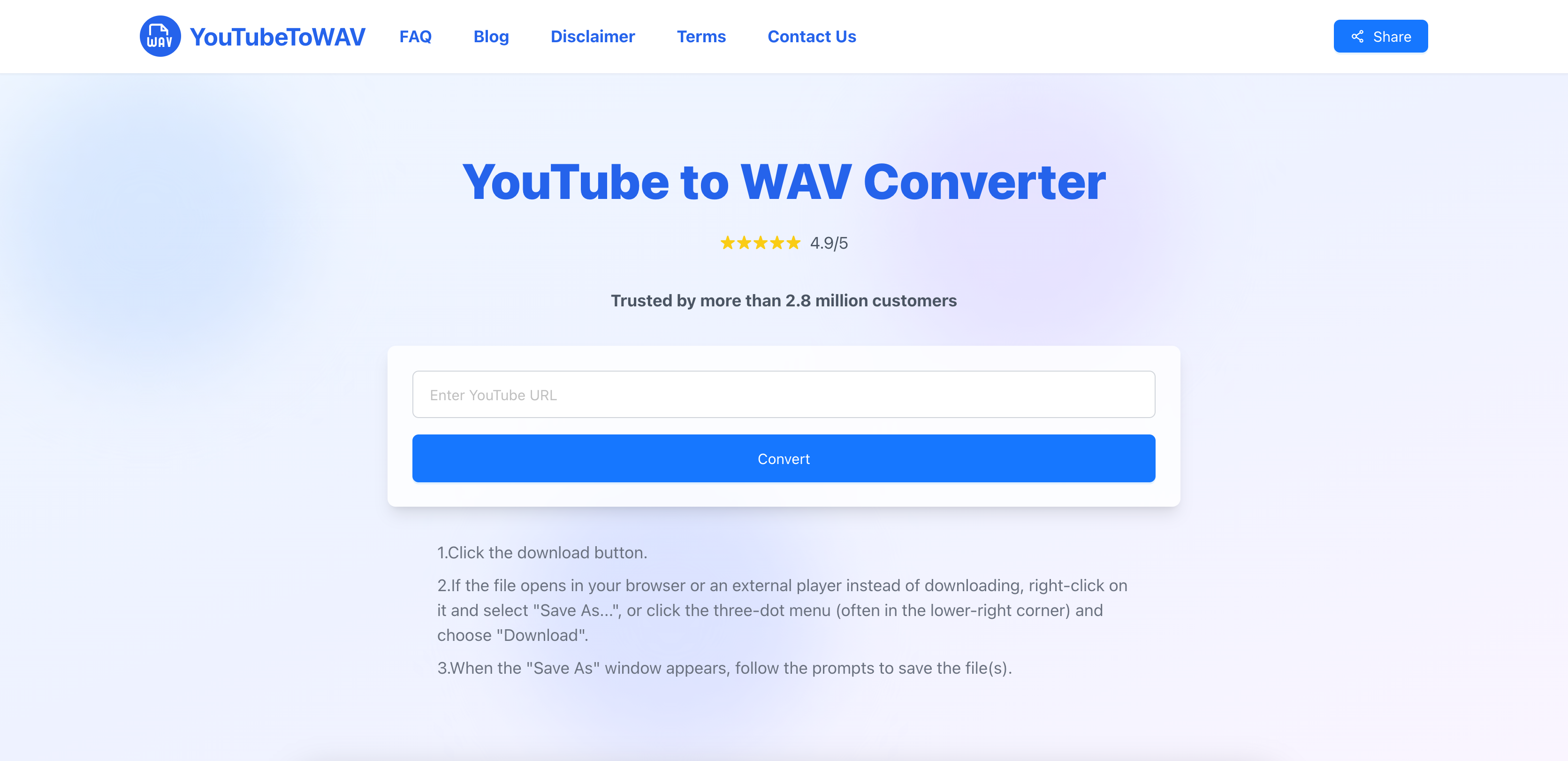 Use YouTube to WAV to convert YouTube to wav in seconds.